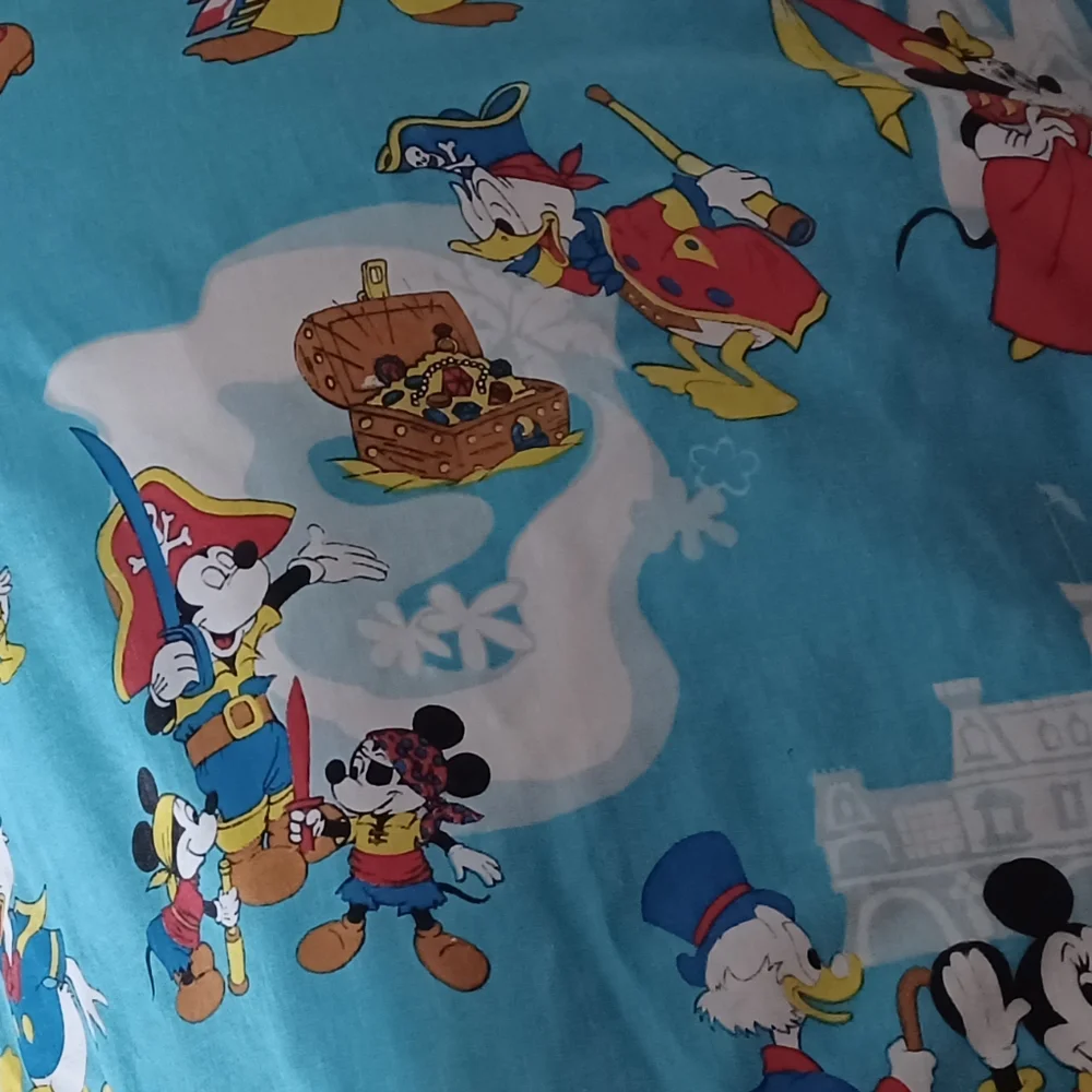 Vintage 70s Walt Disney Frontierland Donald duck Mickey pillowcase & bedspread